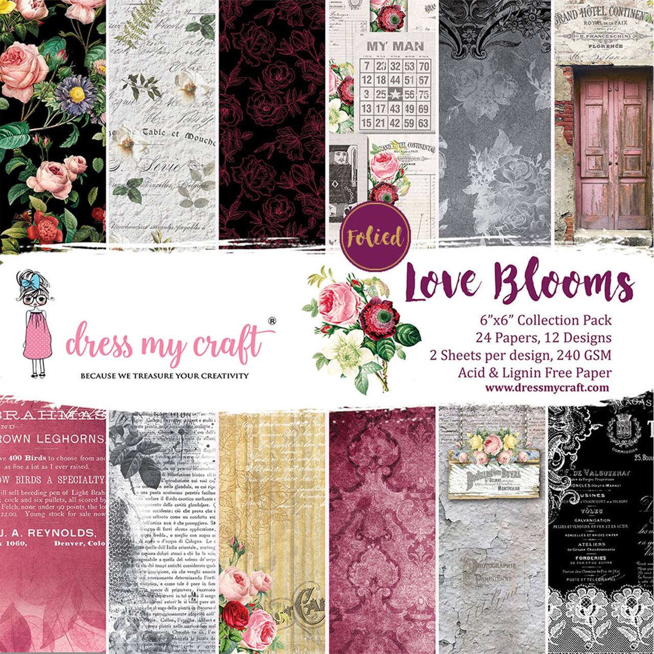 Dress My Craft Single-Sided Paper Pad 6&#x22;X6&#x22; 24/Pkg-Love Blooms, 12 Designs/2 Each